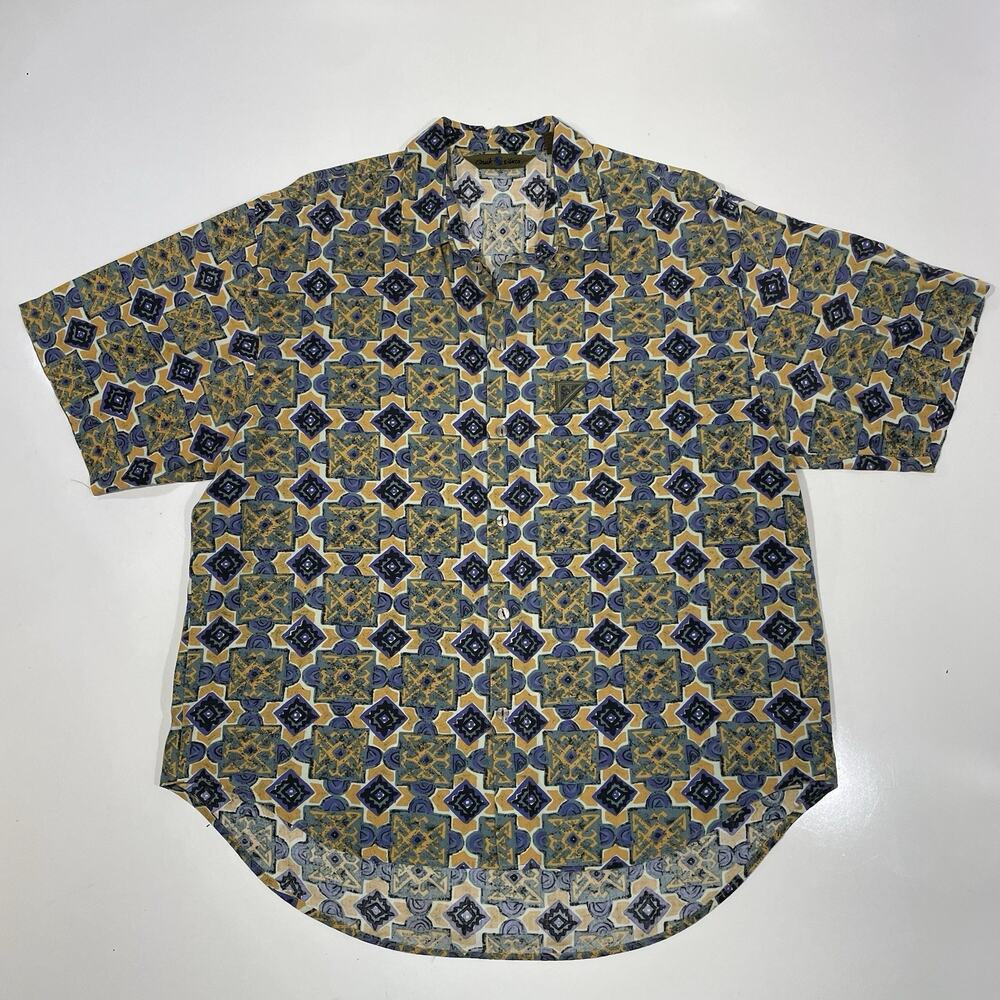 Vintage Y2K Quiksilver Geometric RARE Button Down Hawaiian Shirt Men's Size S